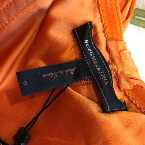 BCBGMaxazria 🍑 Sweetheart Neck Nectarine 🍑 Orange Bow Strapless Dress size 0 - Picture 7 of 10